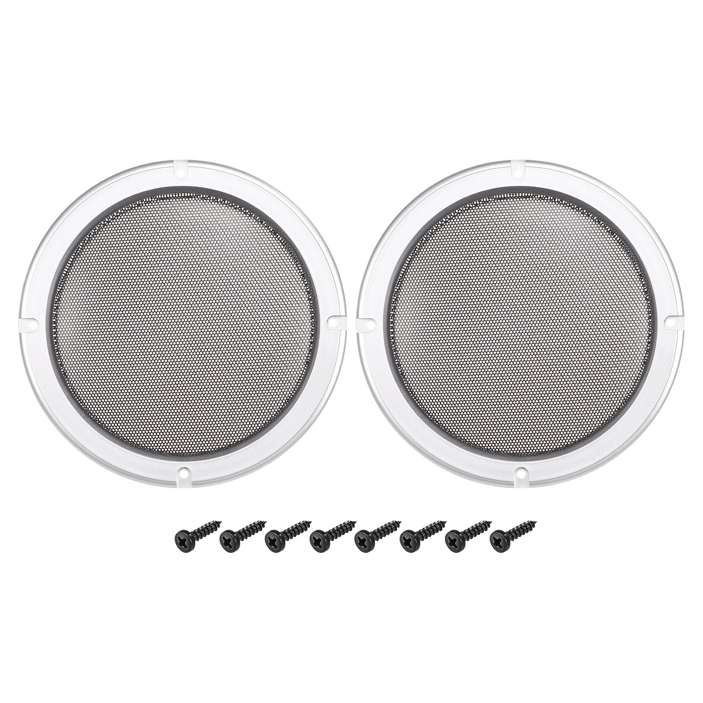 Harfington Speaker Grill Cover 6.5" Black Mesh Guard Protector W Screws Silver Frame 2Pack