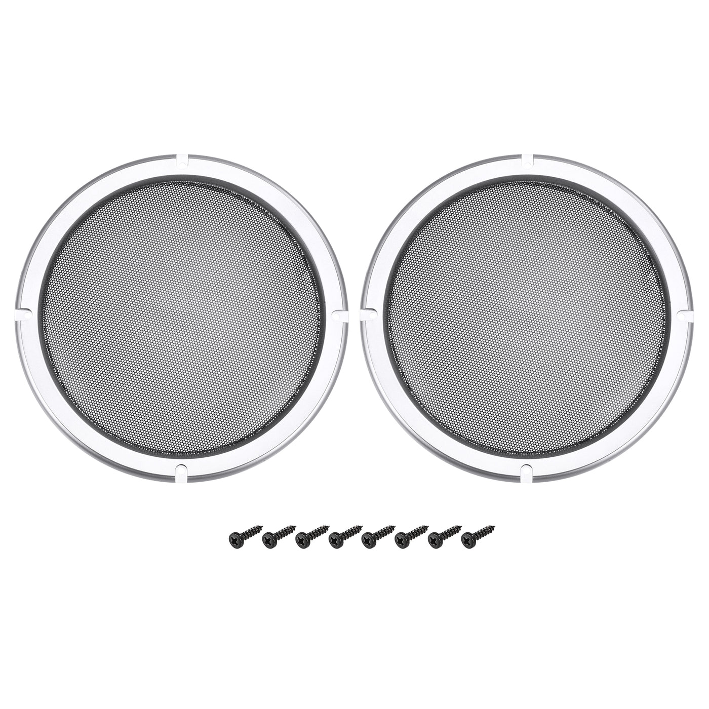 Harfington Speaker Grill Cover 8" Black Mesh Guard Protector W Screws Silver Frame 2Pack