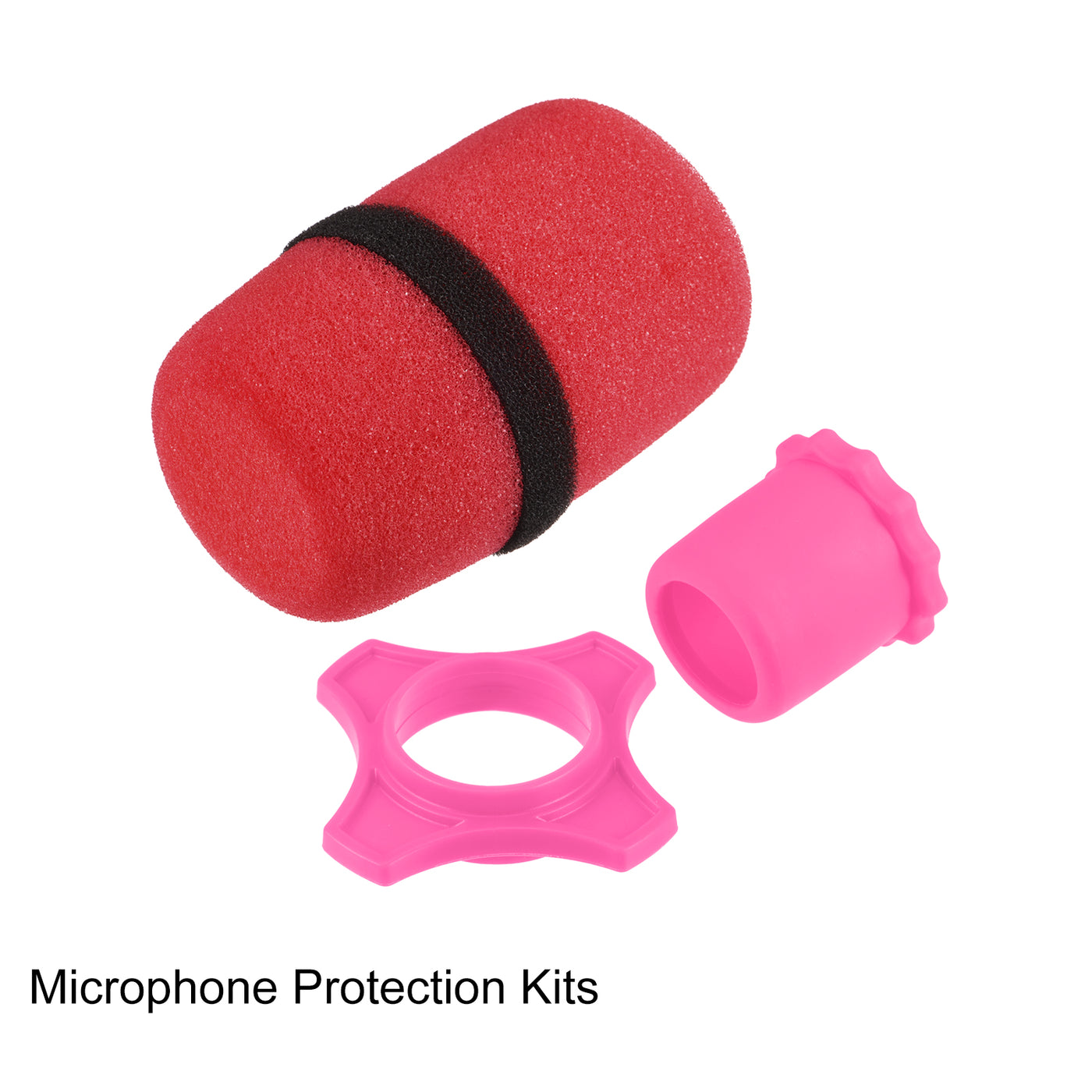 Harfington Microphone Cover, Anti Fall Rubber Ring and Mic Bottom Rod Holder Sleeve Red for KTV Mic Device, 5 Set