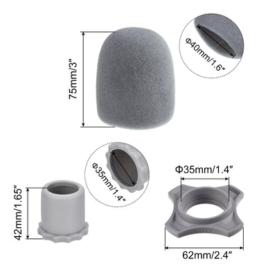 Harfington Microphone Cover, Anti Fall Rubber Ring and Mic Bottom Rod Holder Sleeve Grey for KTV Mic Device, 3 Set