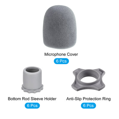 Harfington Microphone Cover, Anti Fall Rubber Ring and Mic Bottom Rod Holder Sleeve Grey for KTV Mic Device, 6 Set
