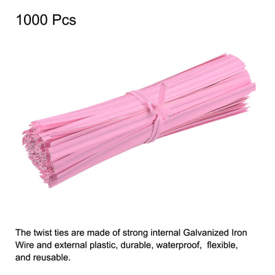 Harfington Twist Ties 3.54" Paper Closure Tie for Bread, Candy Pink 1000pcs