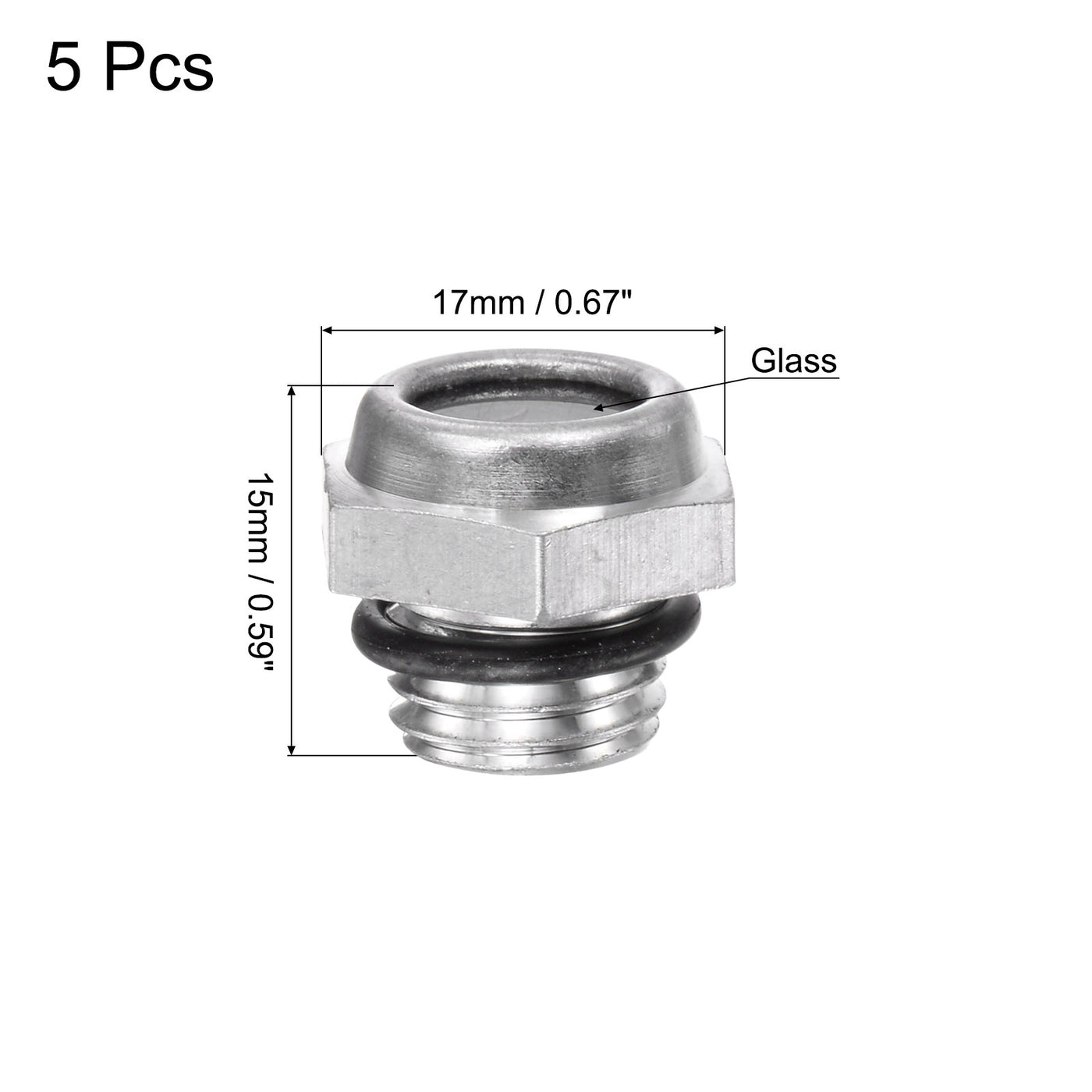 Uxcell Uxcell Air Compressor Oil Level Gauge Sight Glass M10x1mm Male Thread Aluminum 5Pcs