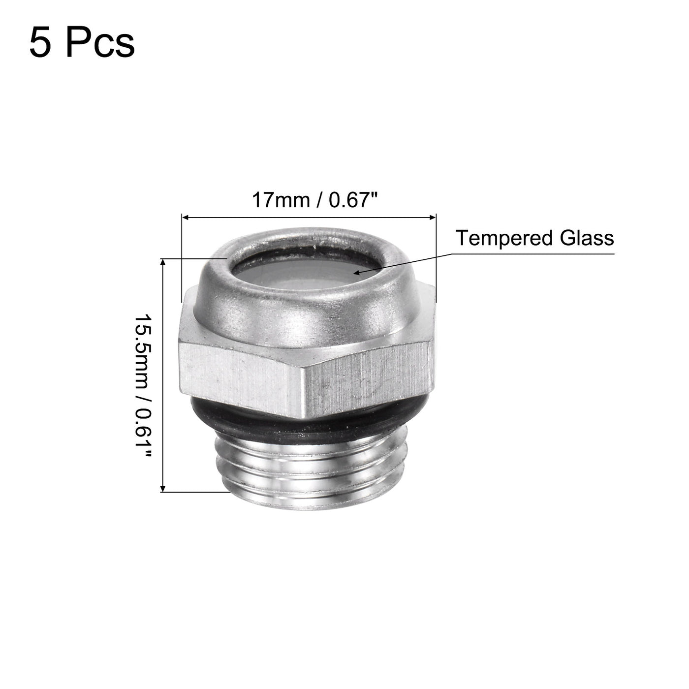 uxcell Uxcell Air Compressor Oil Level Gauge Sight Glass G1/4" Male Thread Aluminum 5Pcs
