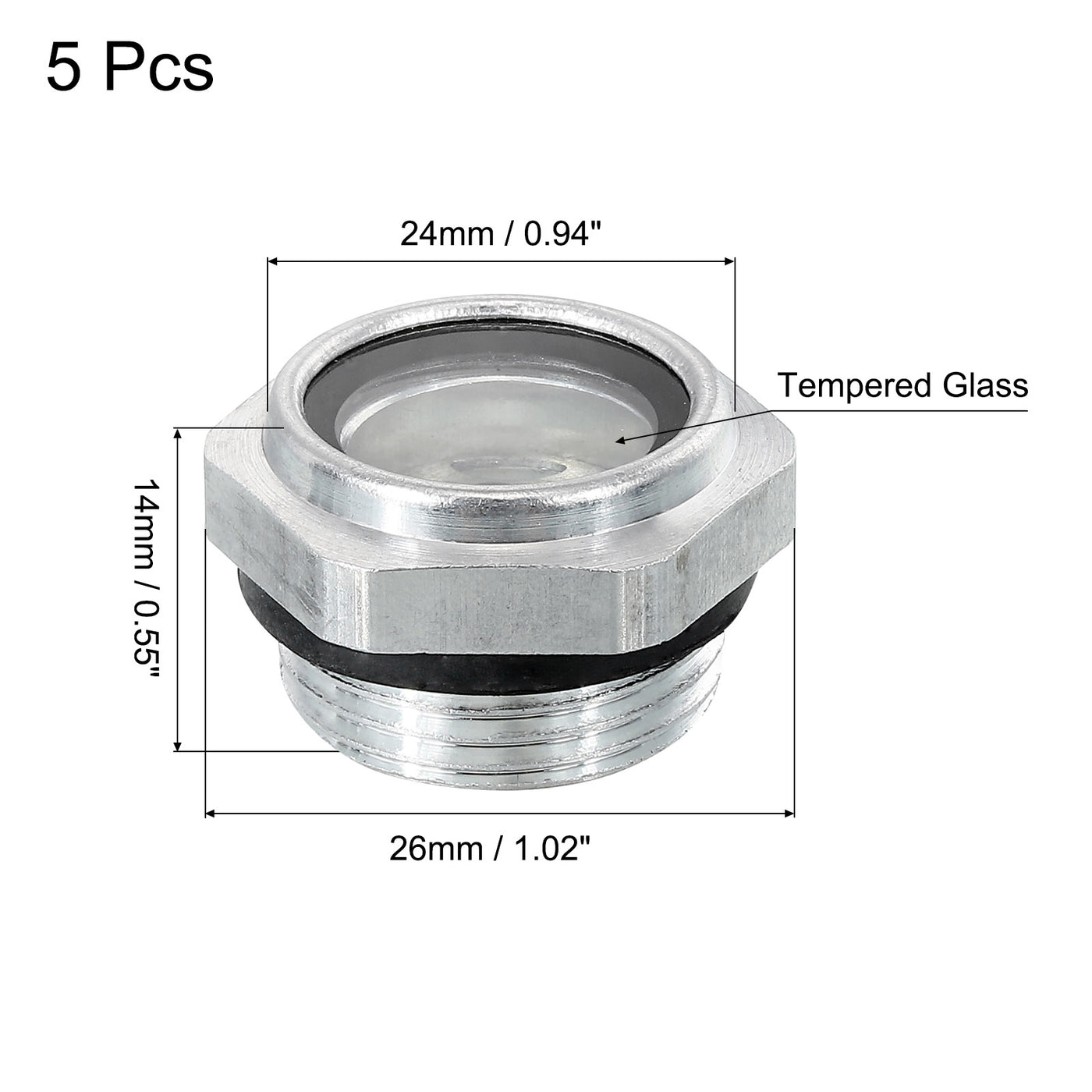 Uxcell Uxcell Air Compressor Oil Level Gauge Sight Glass M22x1.5mm Male Thread Aluminum 5Pcs