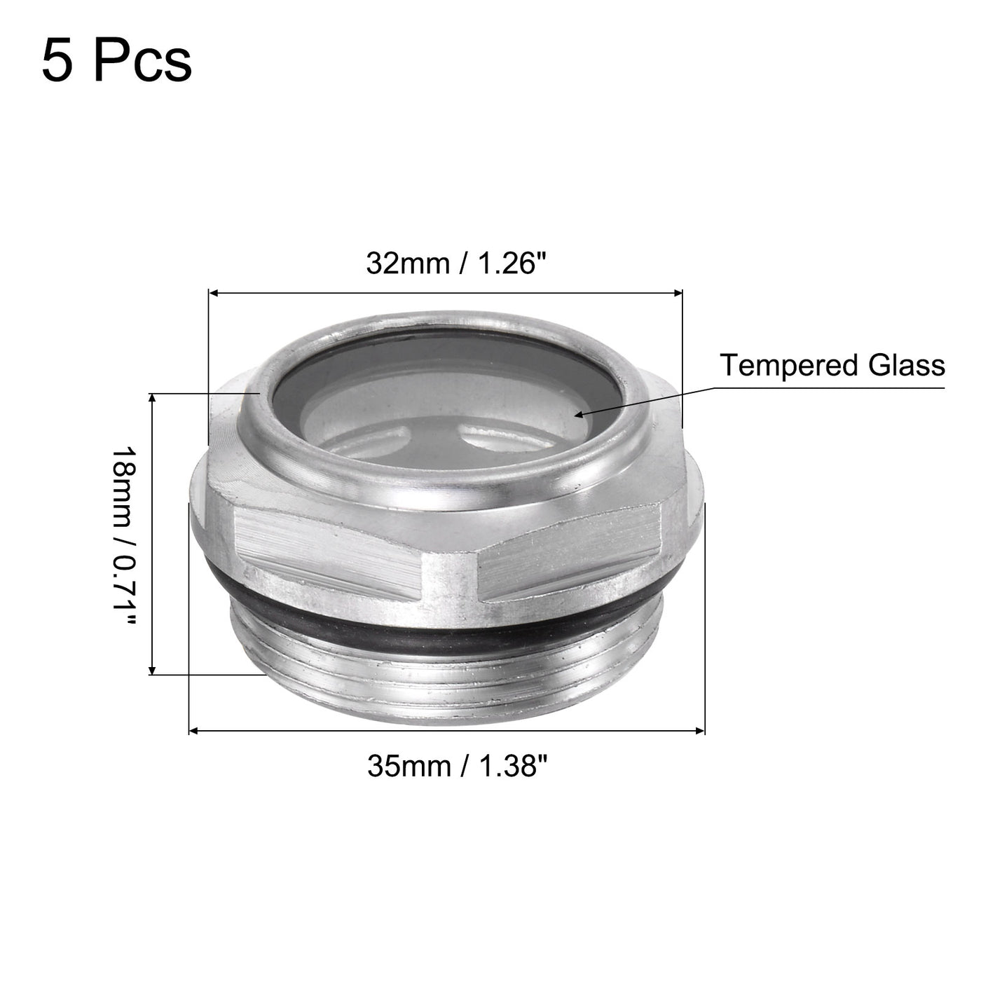 uxcell Uxcell Air Compressor Oil Level Gauge Sight Glass M30x1.5mm Male Thread Aluminum 5Pcs