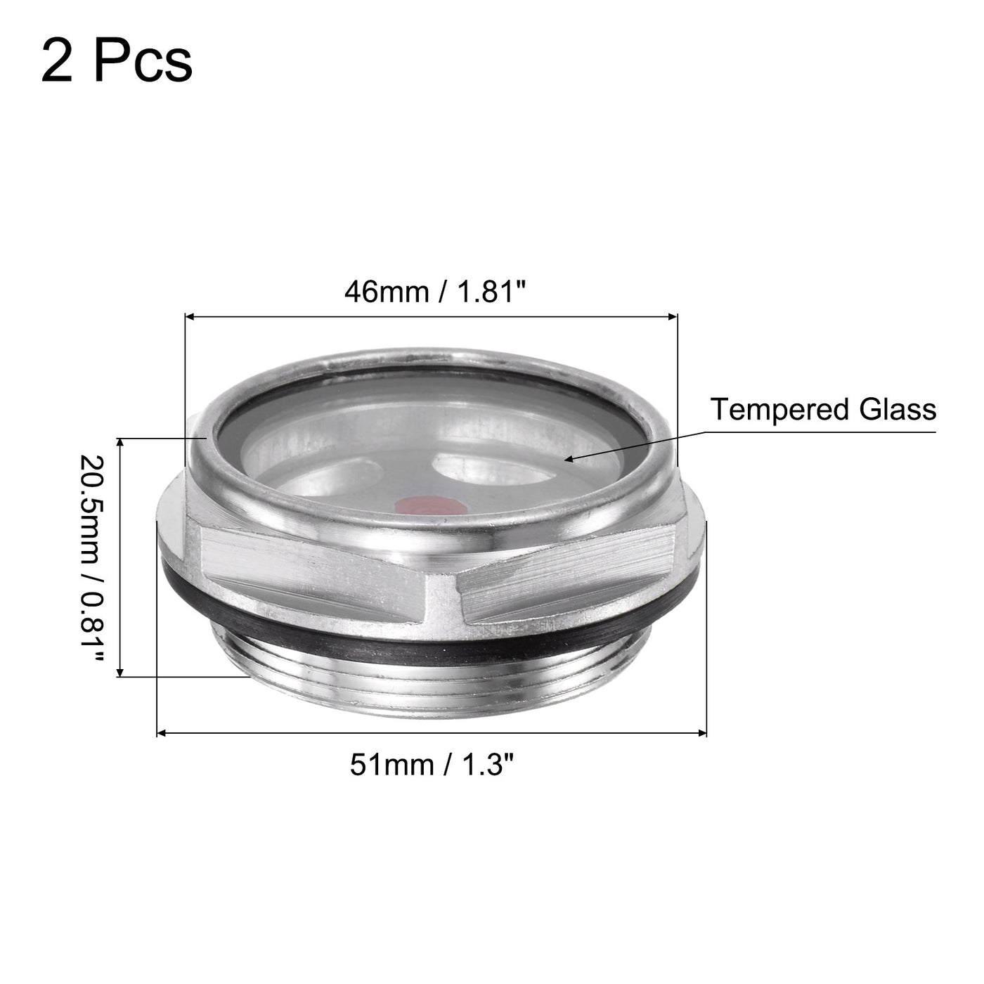 Uxcell Uxcell Air Compressor Oil Level Gauge Sight Glass M48x1.5mm Male Thread Aluminum 2Pcs