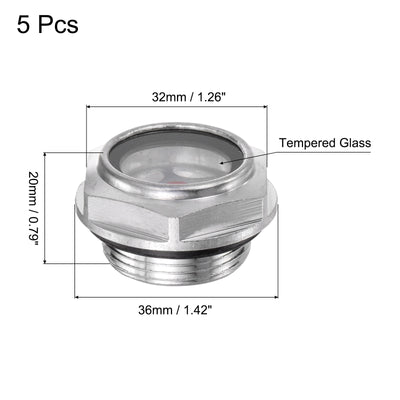 Harfington Uxcell Compressor Oil Level Gauge Sight Glass M27x1.5mm Male Thread 20mm Height 5Pcs