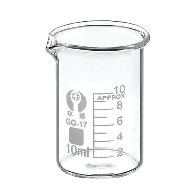 Harfington 10ml Low Form Glass Beaker, 3.3 Borosilicate Glass Graduated Printed Scale Measuring Cups with Spout for Kitchen Lab Liquids