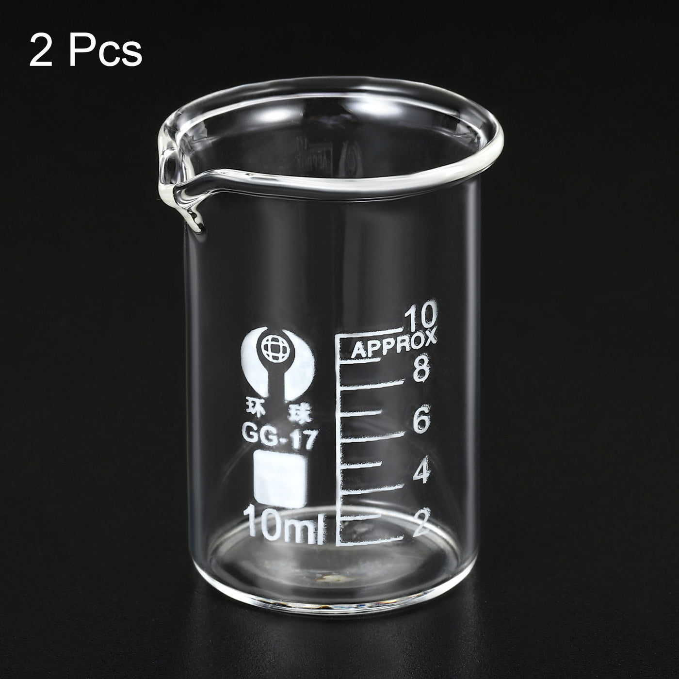 Harfington 10ml Low Form Glass Beaker, 2 Pack 3.3 Borosilicate Glass Graduated Printed Scale Measuring Cups with Spout for Kitchen Lab Liquids Transit Boiling