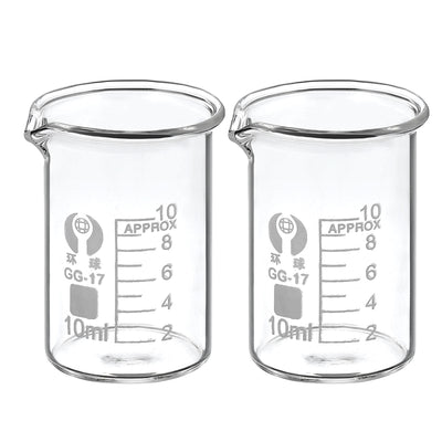 Harfington 10ml Low Form Glass Beaker, 2 Pack 3.3 Borosilicate Glass Graduated Printed Scale Measuring Cups with Spout for Kitchen Lab Liquids Transit Boiling