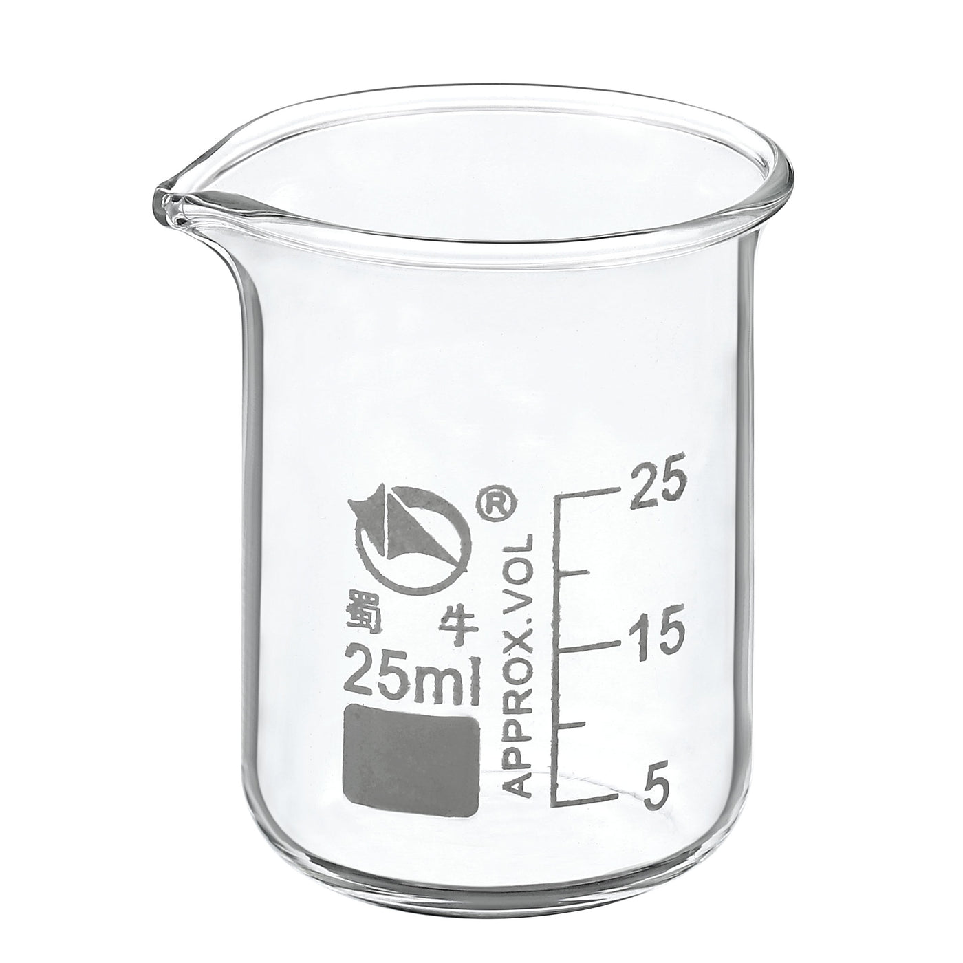 Harfington 25ml Low Form Glass Beaker, 3.3 Borosilicate Glass Graduated Printed Scale Measuring Cups with Spout for Kitchen Lab Liquids