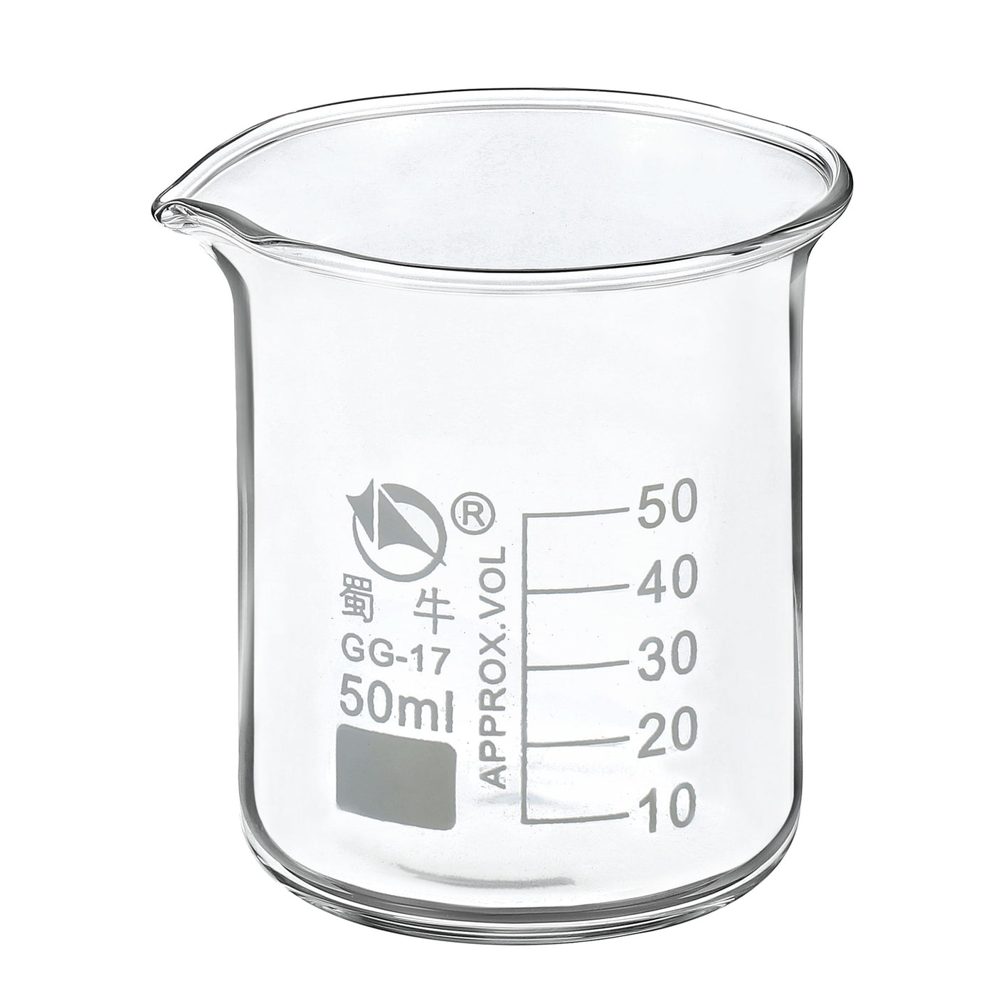 Harfington 50ml Low Form Glass Beaker, 3.3 Borosilicate Glass Graduated Printed Scale Measuring Cups with Spout for Kitchen Lab Liquids