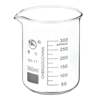 Harfington 300ml Low Form Glass Beaker, 3.3 Borosilicate Glass Graduated Printed Scale Measuring Cups with Spout for Kitchen Lab Liquids