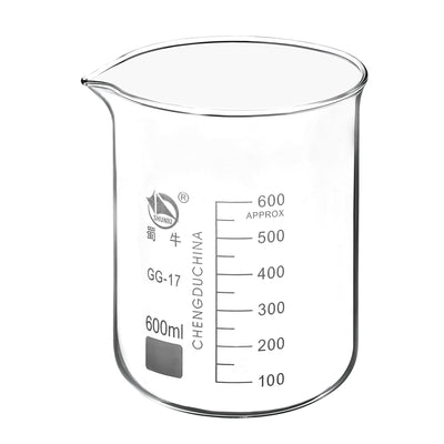 Harfington 600ml Low Form Glass Beaker, 3.3 Borosilicate Glass Graduated Printed Scale Measuring Cups with Spout for Kitchen Lab Liquids