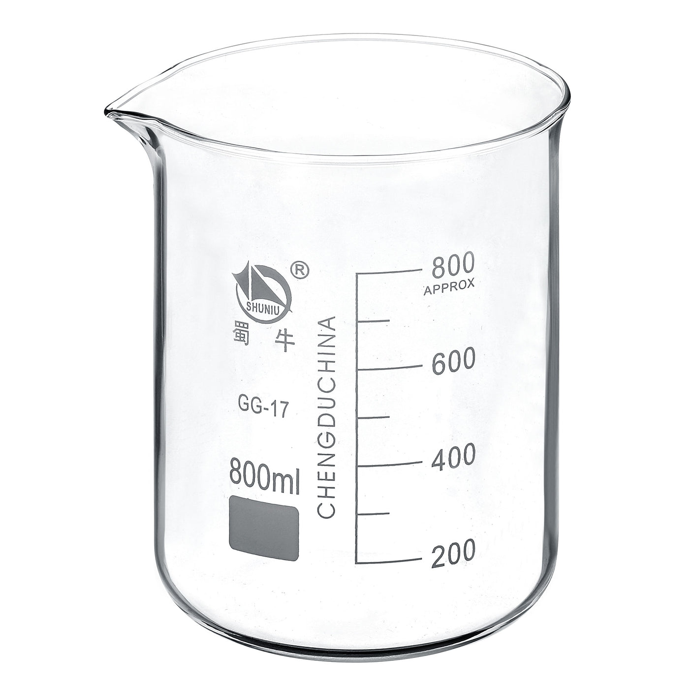 Harfington 800ml Low Form Glass Beaker, 3.3 Borosilicate Glass Graduated Printed Scale Measuring Cups with Spout for Kitchen Lab Liquids