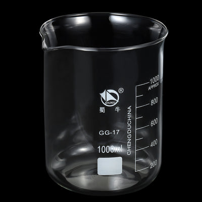 Harfington 1000ml Low Form Glass Beaker, 3.3 Borosilicate Glass Graduated Printed Scale Measuring Cups with Spout for Kitchen Lab Liquids
