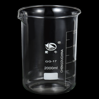 Harfington 2000ml Low Form Glass Beaker, 3.3 Borosilicate Glass Graduated Printed Scale Measuring Cups with Spout for Kitchen Lab Liquids