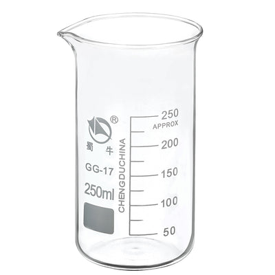 Harfington 250ml Tall Form Glass Beaker, 3.3 Borosilicate Glass Graduated Printed Scale Measuring Cups with Spout for Kitchen Lab Liquids