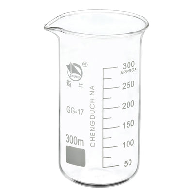 Harfington 300ml Tall Form Glass Beaker, 3.3 Borosilicate Glass Graduated Printed Scale Measuring Cups with Spout for Kitchen Lab Liquids