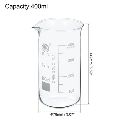 Harfington 400ml Tall Form Glass Beaker, 3.3 Borosilicate Glass Graduated Printed Scale Measuring Cups with Spout for Kitchen Lab Liquids