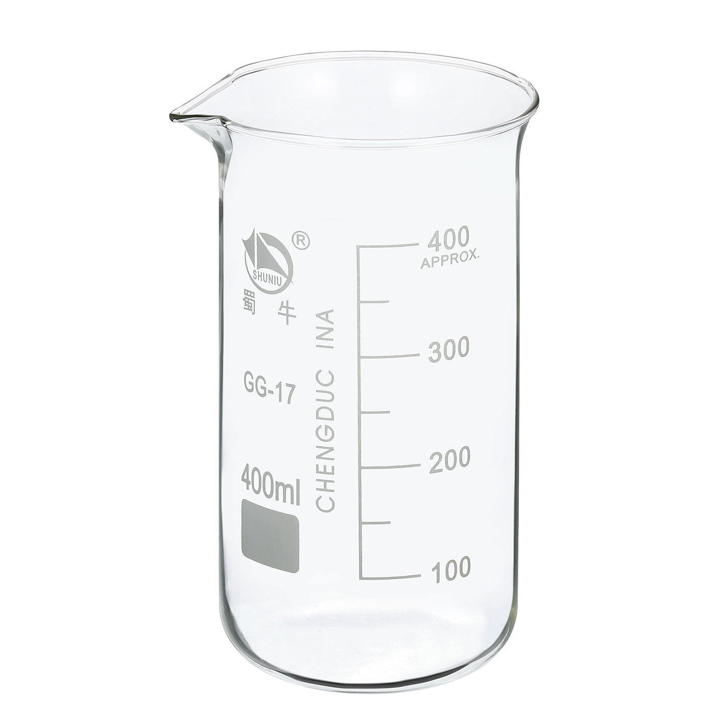 Harfington 400ml Tall Form Glass Beaker, 3.3 Borosilicate Glass Graduated Printed Scale Measuring Cups with Spout for Kitchen Lab Liquids