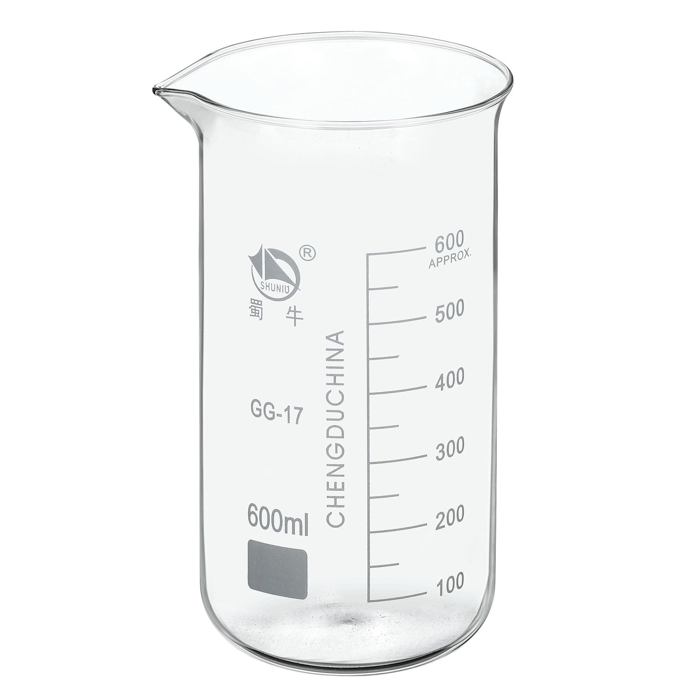 Harfington 600ml Tall Form Glass Beaker, 3.3 Borosilicate Glass Graduated Printed Scale Measuring Cups with Spout for Kitchen Lab Liquids