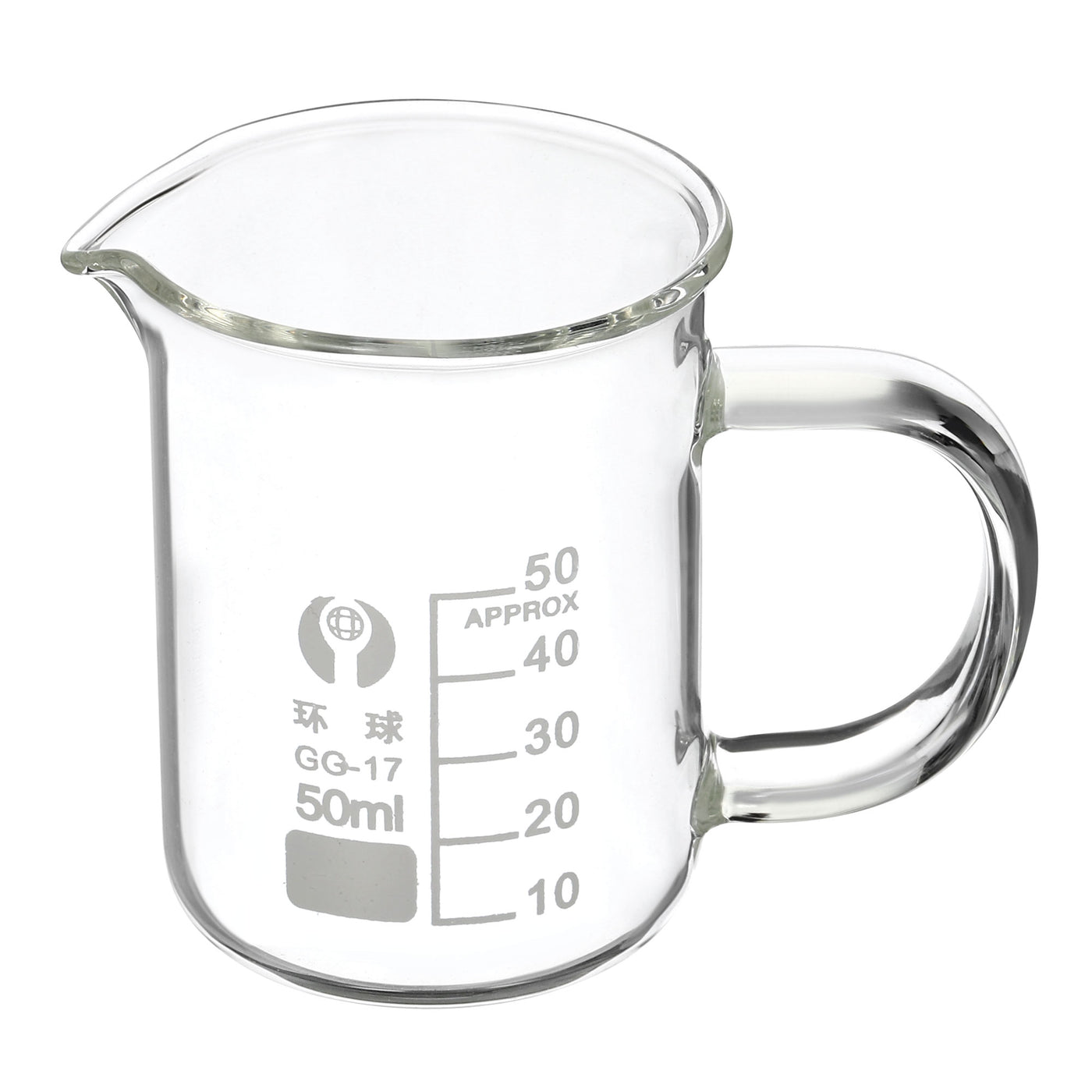 Harfington 50ml Glass Beaker with Handle, 3.3 Borosilicate Glass Graduated Printed Scale Measuring Cups with Spout for Kitchen Lab Liquids