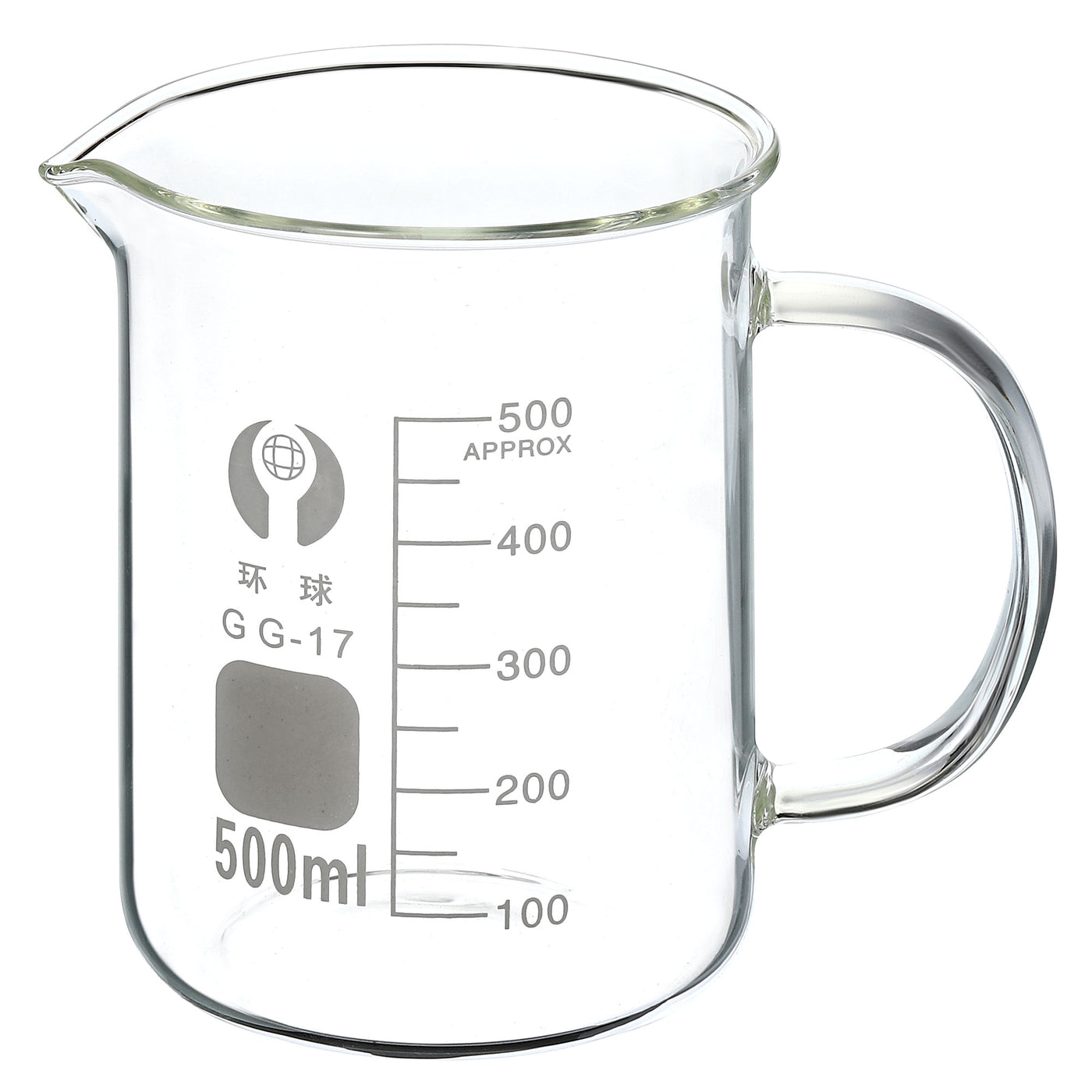 Harfington 500ml Glass Beaker with Handle, 3.3 Borosilicate Glass Graduated Printed Scale Measuring Cups with Spout for Kitchen Lab Liquids