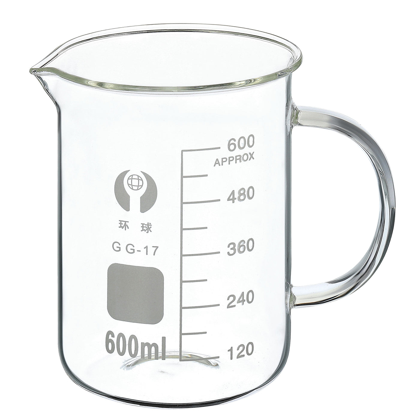 Harfington 600ml Glass Beaker with Handle, 3.3 Borosilicate Glass Graduated Printed Scale Measuring Cups with Spout for Kitchen Lab Liquids