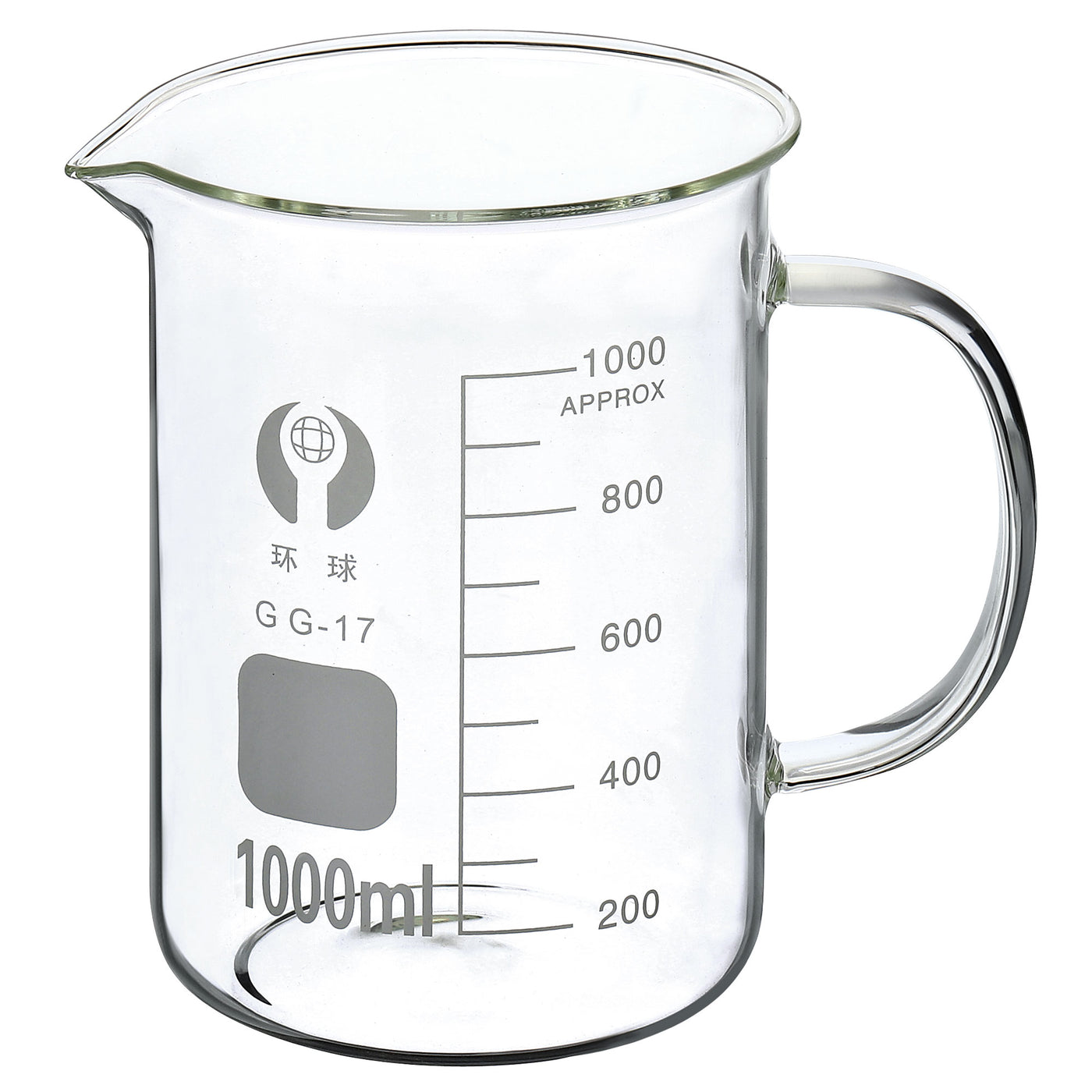 Harfington 1000ml Glass Beaker with Handle, 3.3 Borosilicate Glass Graduated Printed Scale Measuring Cups with Spout for Kitchen Lab Liquids