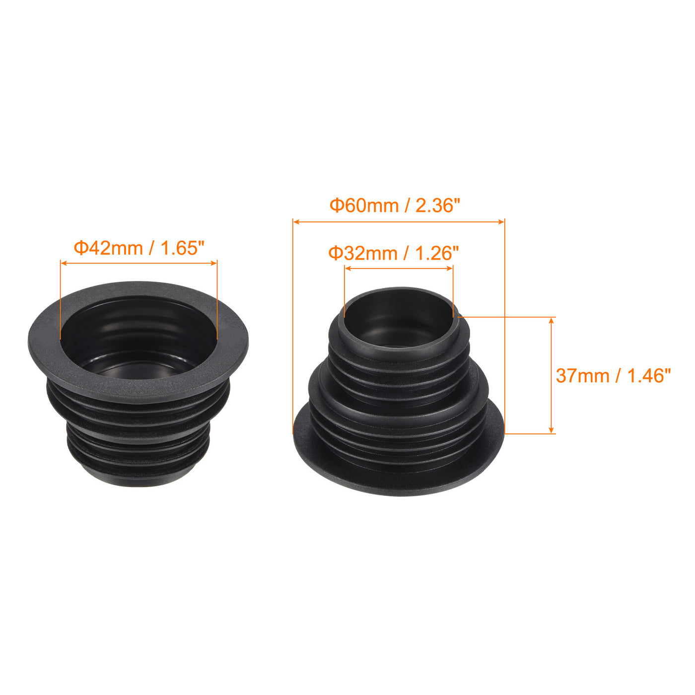 Harfington Drain Pipe Seal Hose Silicone Plug Sewer Sealing Ring Connector 2Pcs Black
