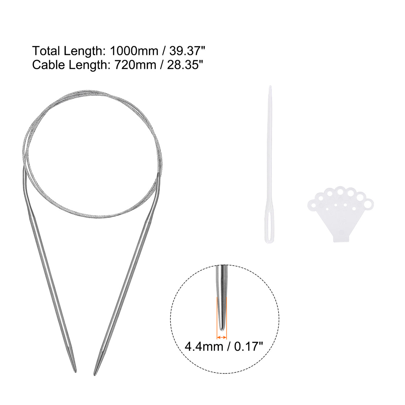 uxcell Uxcell Circular Knitting Needles Round Stainless Steel Needle 39.37 Inches 4.4mm Dia