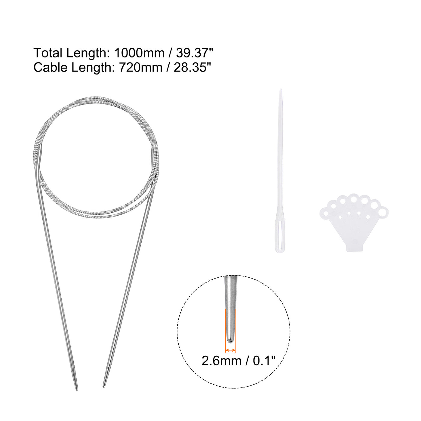 uxcell Uxcell Circular Knitting Needles Round Stainless Steel Needle 39.37 Inches 2.6mm Dia