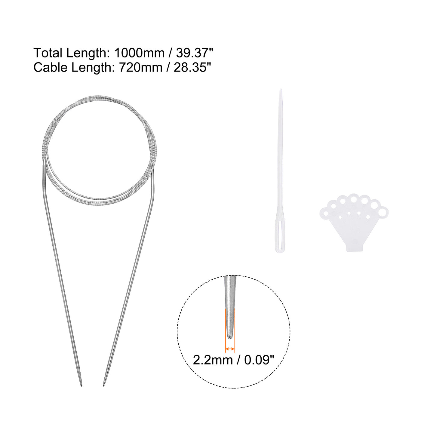 uxcell Uxcell Circular Knitting Needles Round Stainless Steel Needle 39.37 Inches 2.2mm Dia