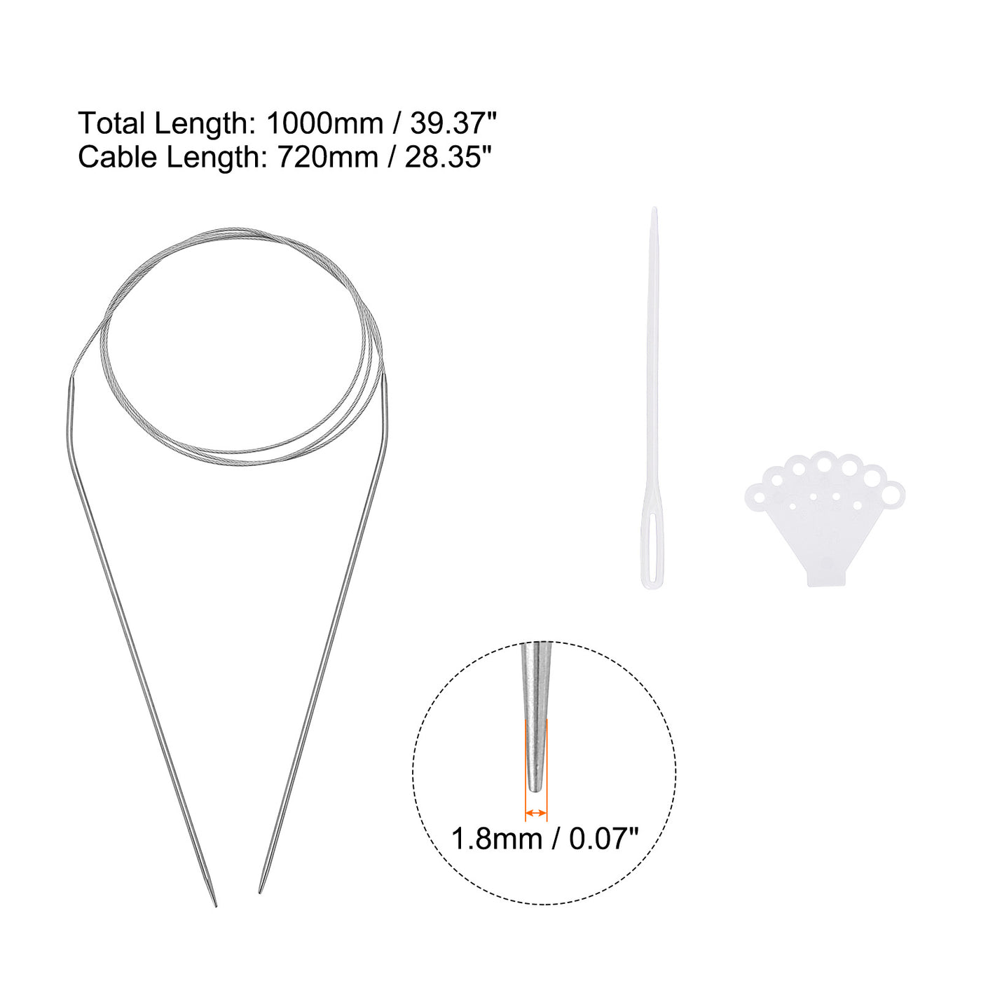 uxcell Uxcell Circular Knitting Needles Round Stainless Steel Needle 39.37 Inches 1.8mm Dia