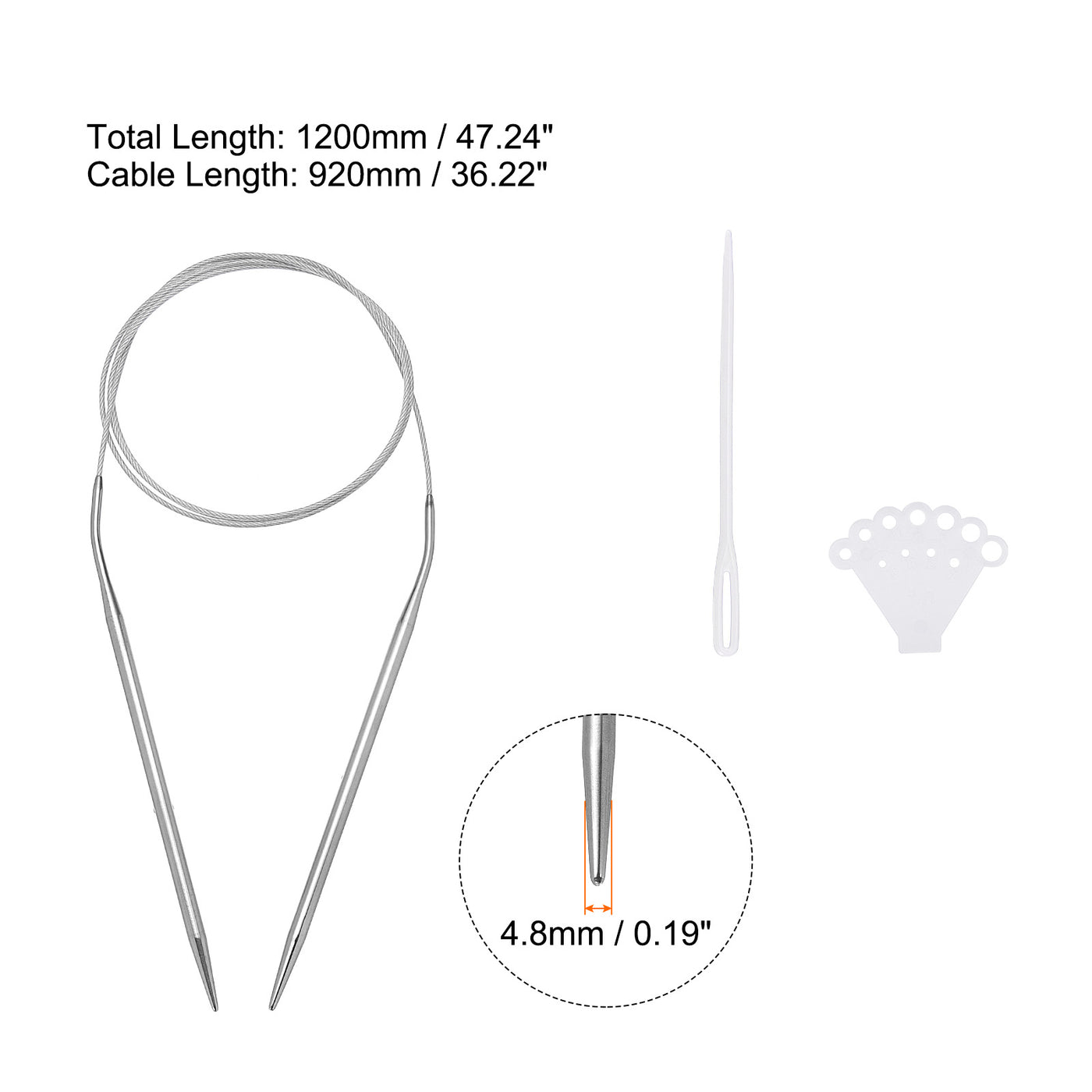 uxcell Uxcell Circular Knitting Needles Round Stainless Steel Needle 47.24 Inches 4.8mm Dia