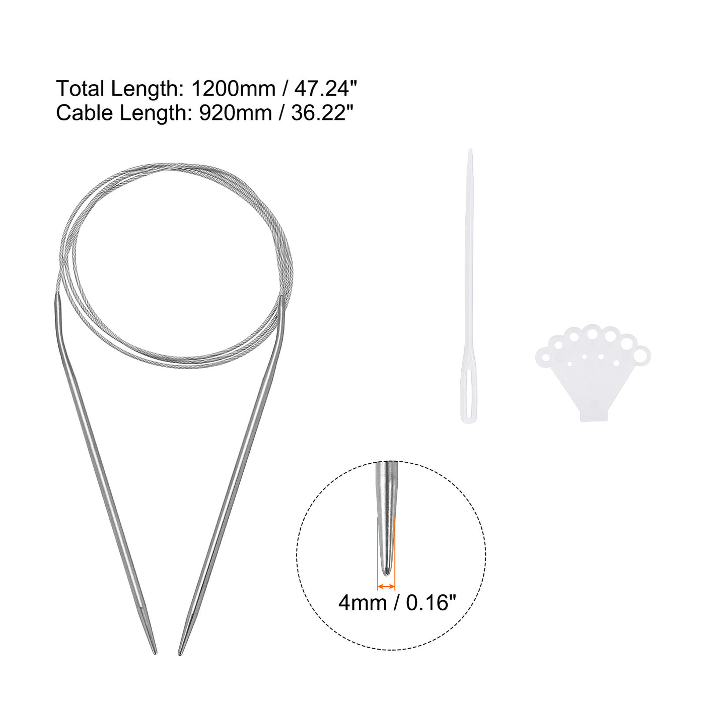 uxcell Uxcell Circular Knitting Needles Round Stainless Steel Needle 47.24 Inches 4mm Dia