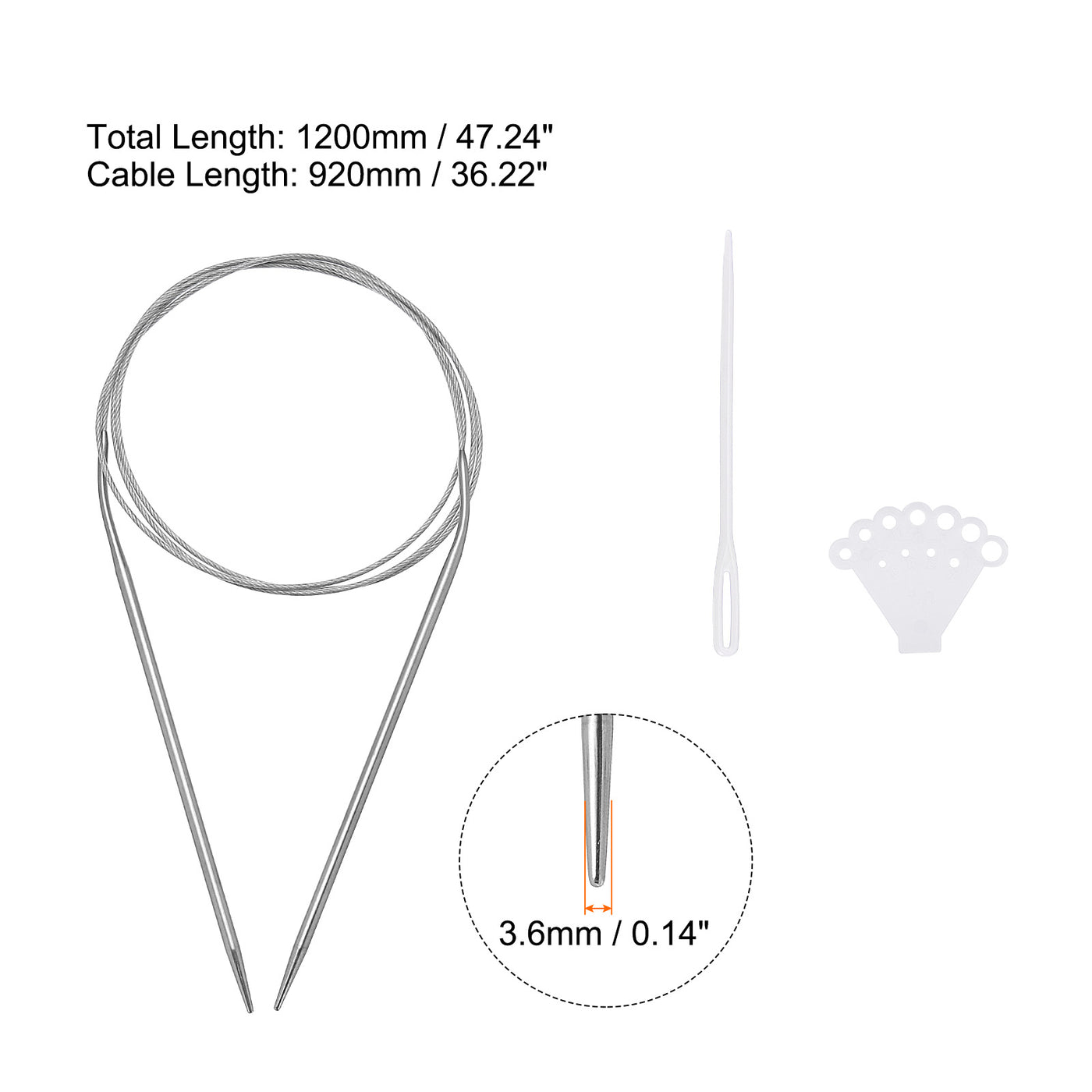 uxcell Uxcell Circular Knitting Needles Round Stainless Steel Needle 47.24 Inches 3.6mm Dia