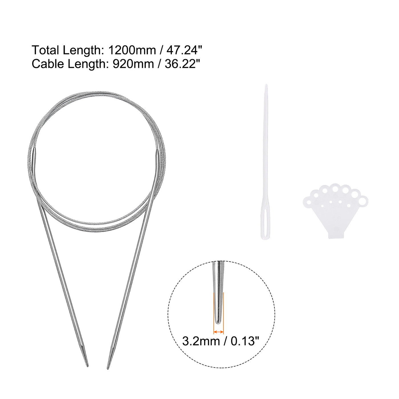uxcell Uxcell Circular Knitting Needles Round Stainless Steel Needle 47.64 Inches 3.2mm Dia