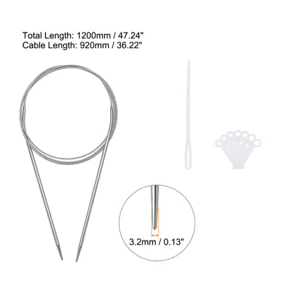 Harfington Uxcell Circular Knitting Needles Round Stainless Steel Needle 47.64 Inches 3.2mm Dia