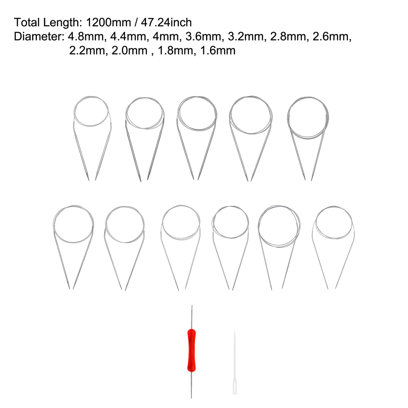 Harfington 11Pcs Circular Knitting Needles Set, Round Stainless Steel Needle 47.24 Inches