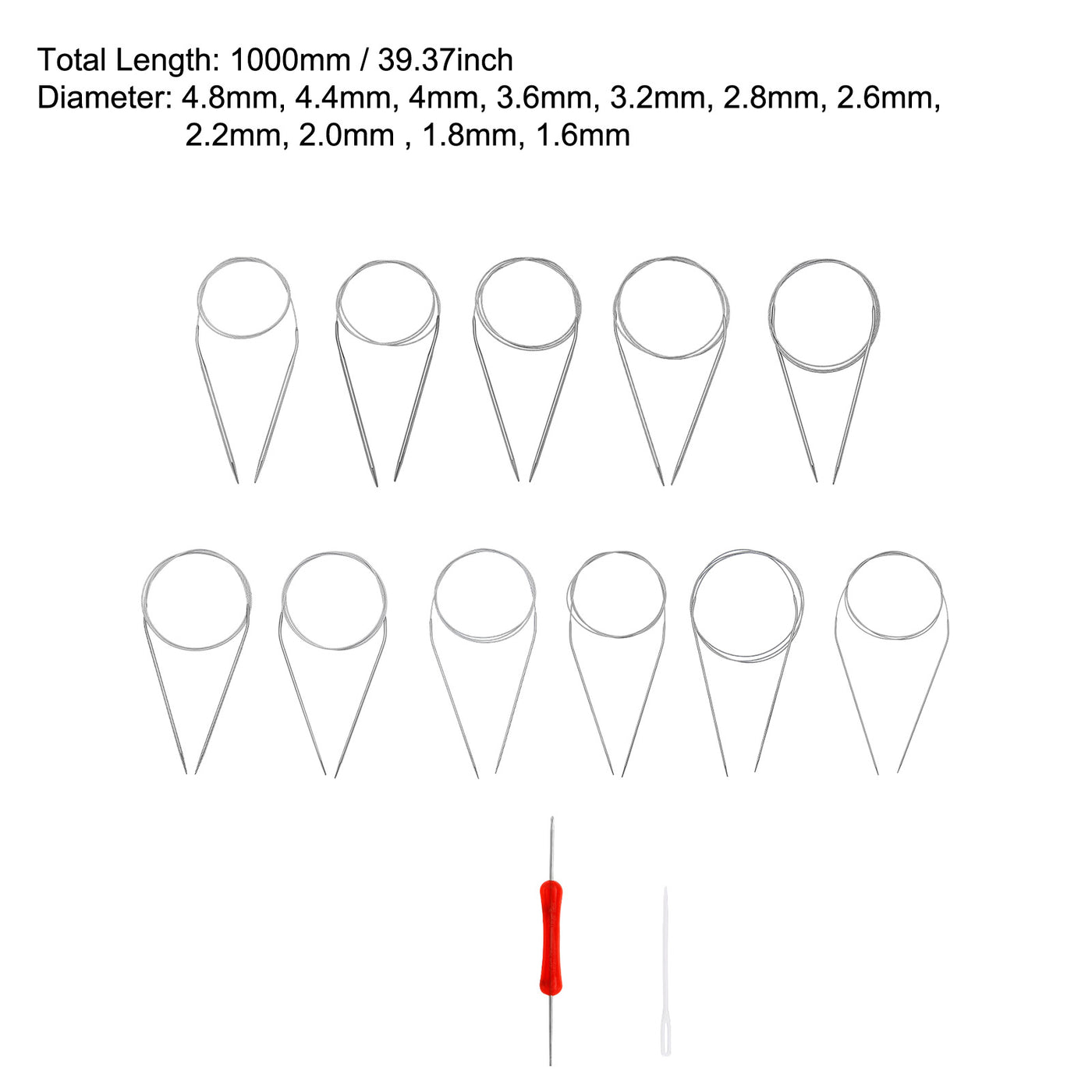 Harfington 11Pcs Circular Knitting Needles Set, Round Stainless Steel Needle 39.37 Inches