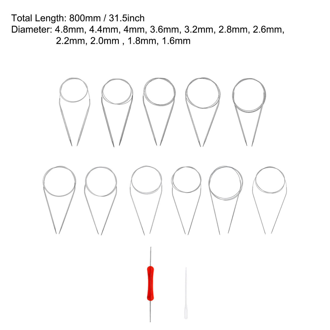 Harfington 11Pcs Circular Knitting Needles Set, Round Stainless Steel Needle 31.5 Inches