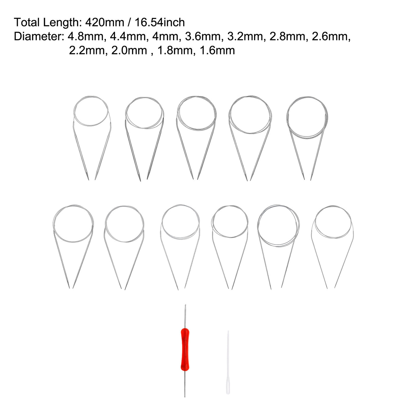 Harfington 11Pcs Circular Knitting Needles Set, Round Stainless Steel Needle 16.54 Inches