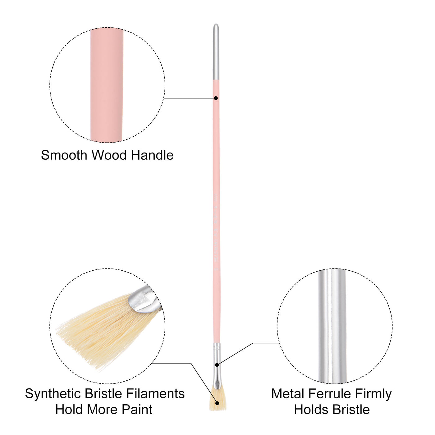 uxcell Uxcell Paint Brushes 0.59" Width 0.12" Thick Natural Bristle with Pink Wood Handle 5Pcs