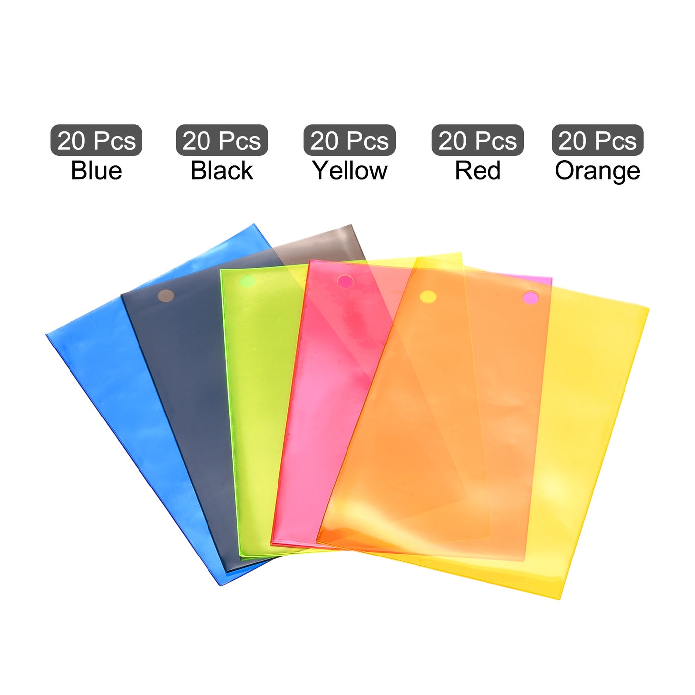 Harfington PVC Plastic Tags Bag,for Luggage Clothes Tags,75x105mm with Hole 5 Colors 100Pcs