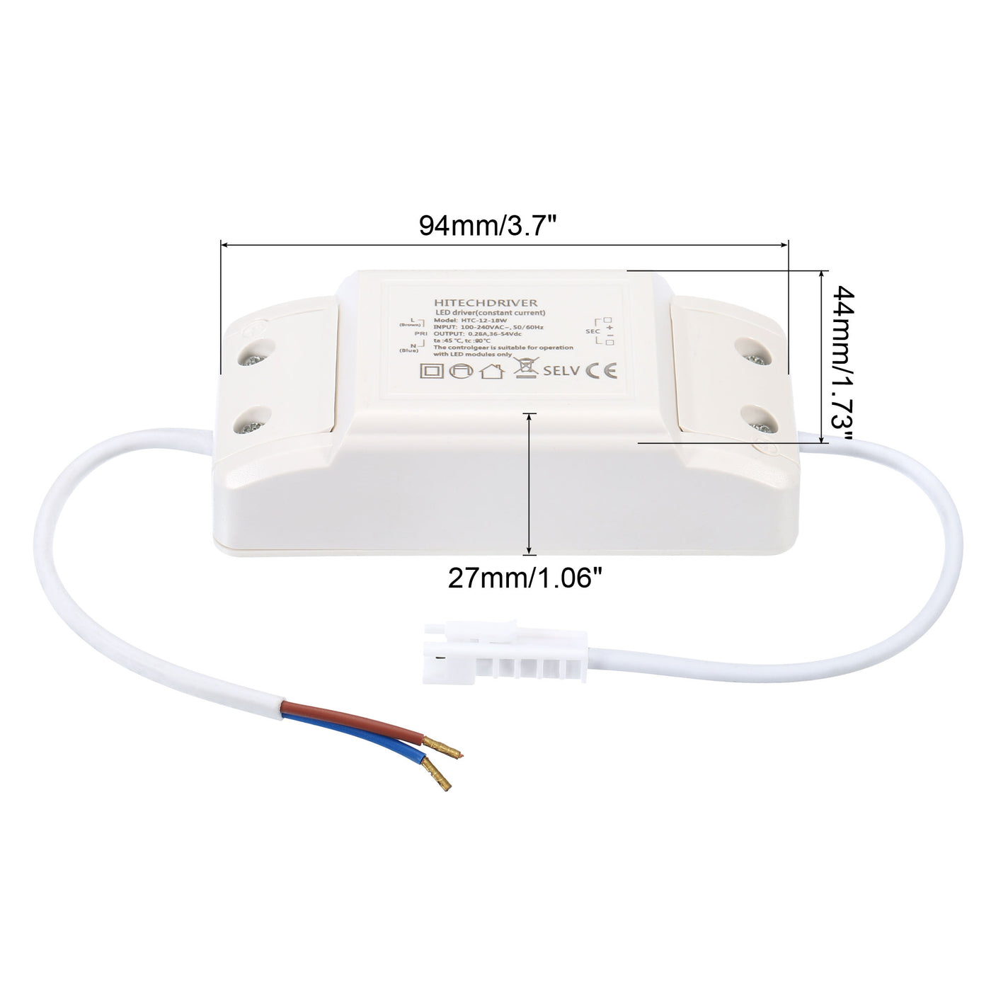 Harfington 12-18W 280mA LED Driver, 2Pcs AC 100-240V Output 36-54V DC Male Connector Constant Current Rectifier Transformer External Power Supply