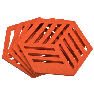 Harfington Uxcell Felt Coasters, 4pcs Hexagon Mat Pad Coaster for Drink Cup Pot Bowl Vase, Orange
