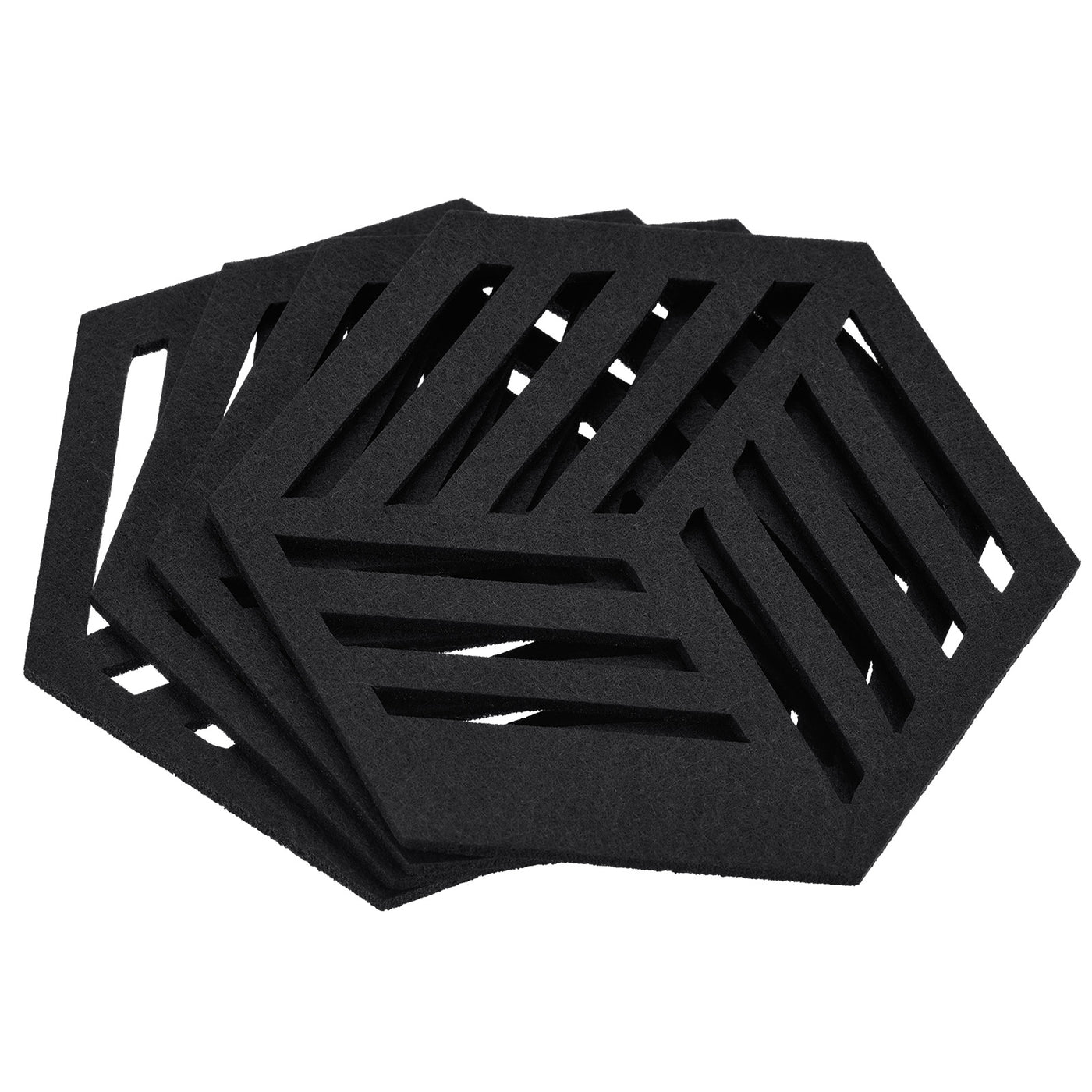 uxcell Uxcell Felt Coasters, 4pcs Hexagon Mat Pad Coaster for Drink Cup Pot Bowl Vase, Black